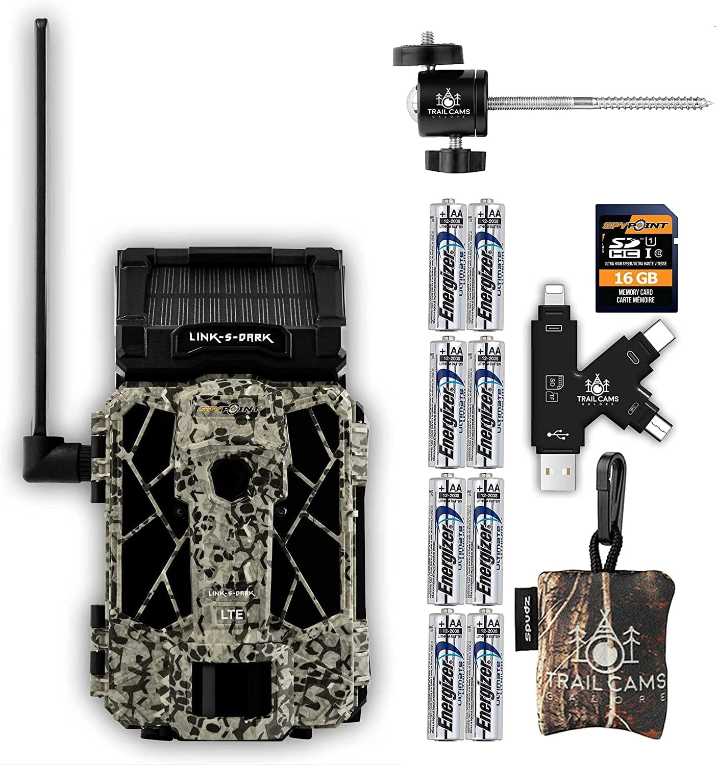 Spypoint Link-S-Dark with SD Card, Card Reader, Tree Mount, Batteries, and Spudz Microfiber Cloth Screen Cleaner (Link-S-Dark)
