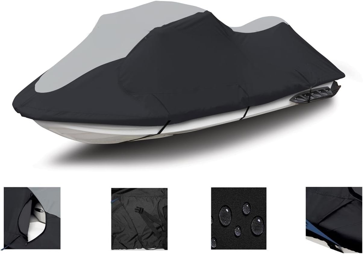 Super Heavy-Duty PWC Jetski Cover Compatible for Kawasaki Jet SKI 750 STX 900 STX 1994-2006 PWC Cover Jet Ski Cover Black/Grey