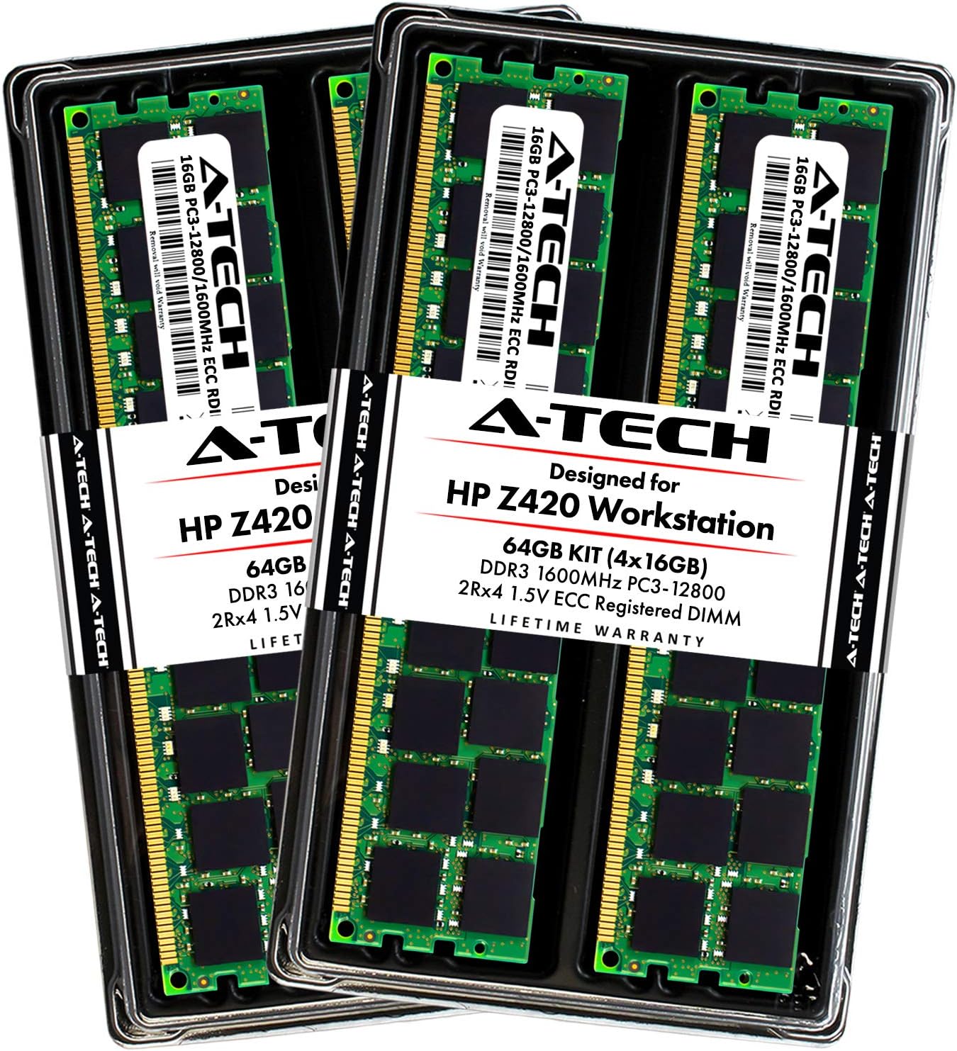A-Tech 64GB ECC Registered Memory Kit for HP Z420 Workstation (4 x 16GB) ECC RDIMM DDR3 PC3-12800 1600MHz 240-Pin DIMM 2Rx4 1.5V Dual Rank RAM Upgrade