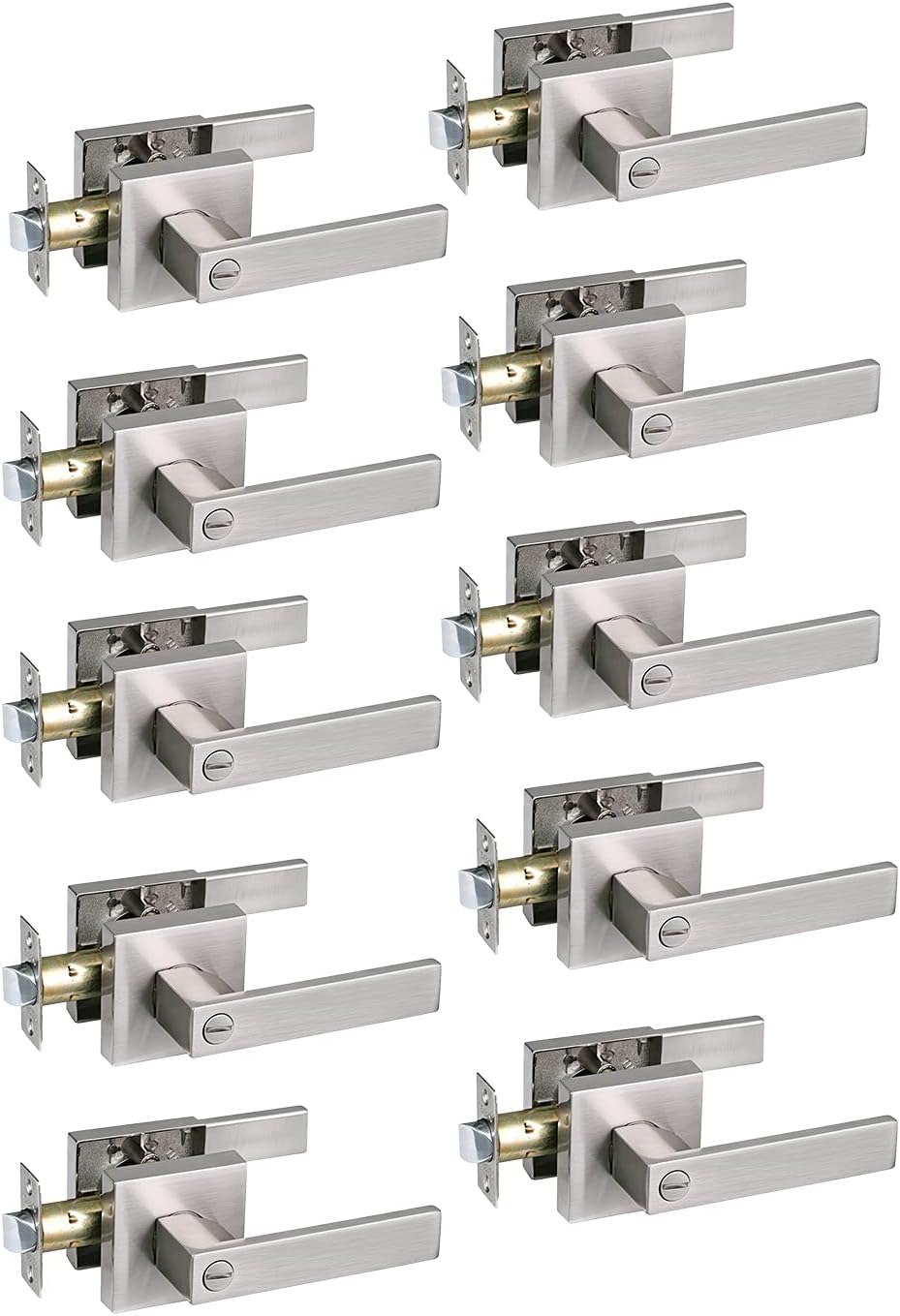 Pack of 6 Keyed Entry Lever Lock for Exterior Door and Front Door Heavy Duty Lever Door Lock Handle Satin Nickel Finish HTL01-SN-ET-6P