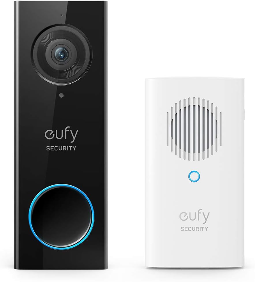 eufy Security, Wi-Fi Video Doorbell, HD 1080p-Grade, No Monthly Fee, Local Storage, Human Detection, Wireless Chime - Requires Existing Doorbell Wires and Installation Experience, 16-24 VAC, 30 VA Pack of 2