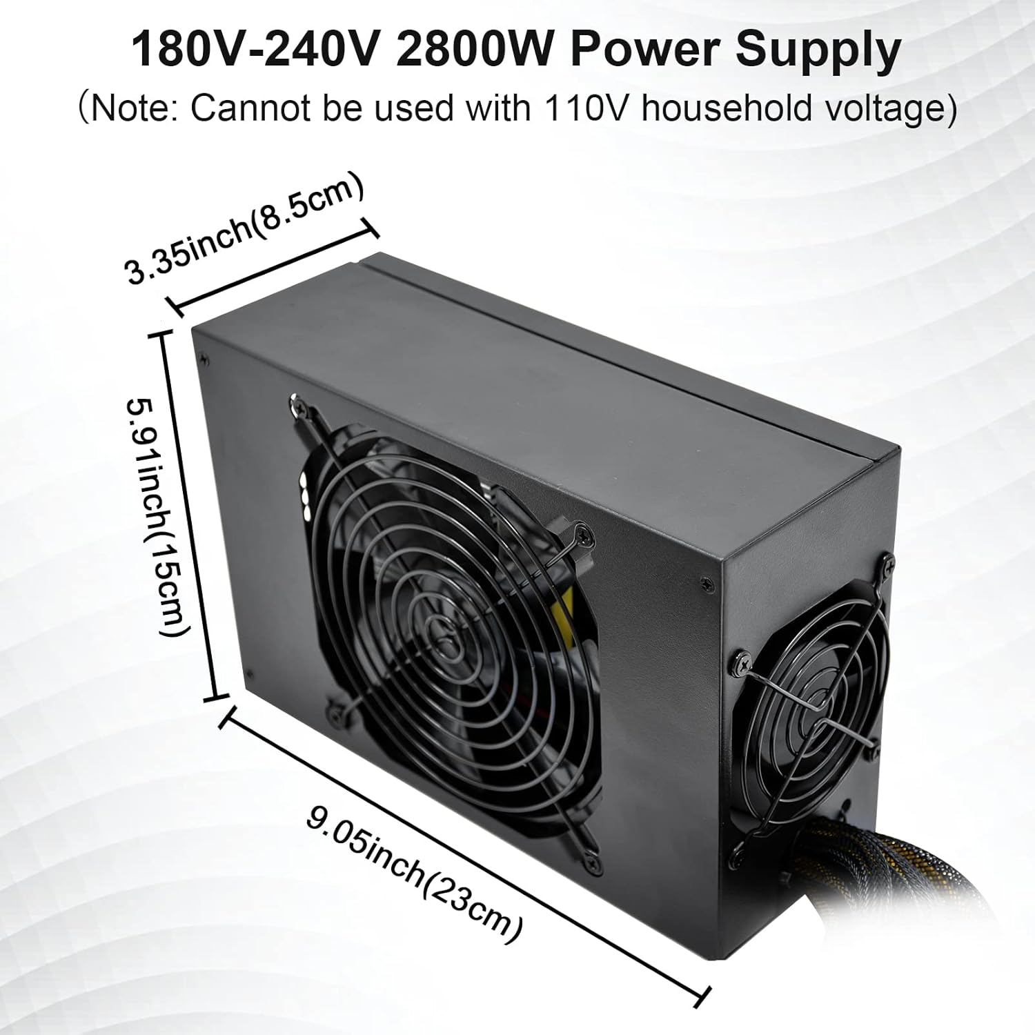 2800W ATX Long-line Mining Power Supply for 8 GPU Ethereum Miner Rig, 180-240V Mining Case PSU