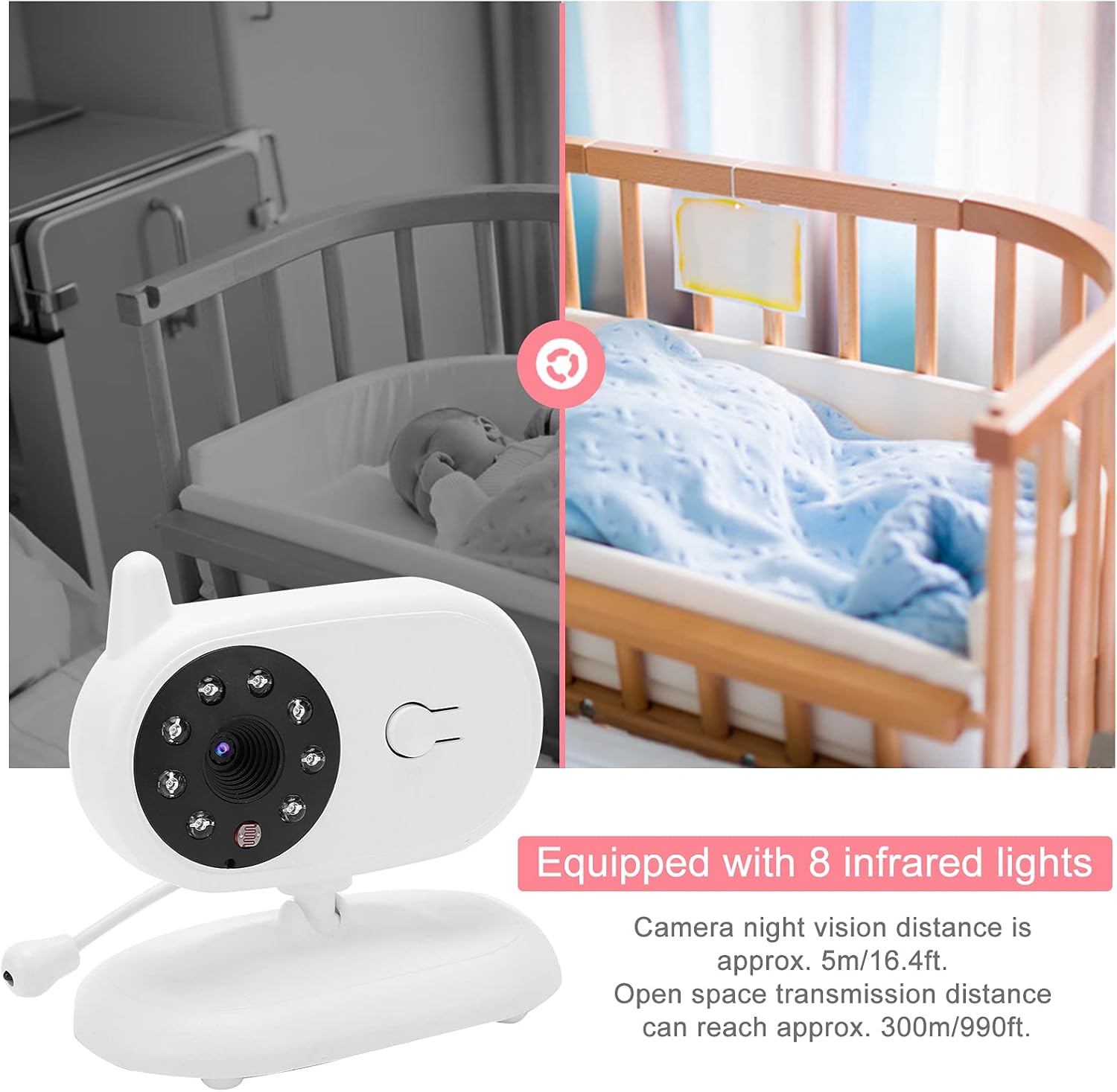 WiFi Baby Video Monitor, 3.5in Baby Monitor with Wireless Digital Camera, Full HD LCD Screen, 2‑way Audio Talk, Infrared Night Vision, 100‑240V(US)