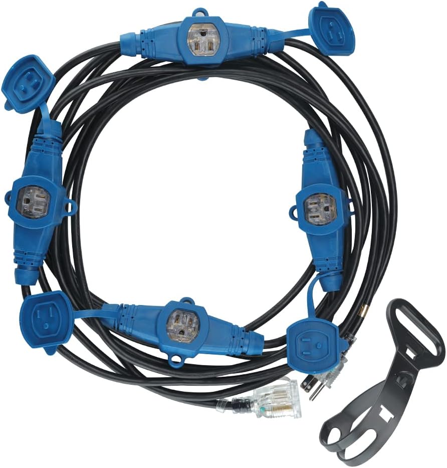 Erboelec 25 Feet Multi Outlet Extension Cord,5 Nema 5-15R Evenly Spaced Outlets Cable with Led Indicator,Sjtw 12 Gauge,Male to Female Plug,Etl Listed Pack of 2