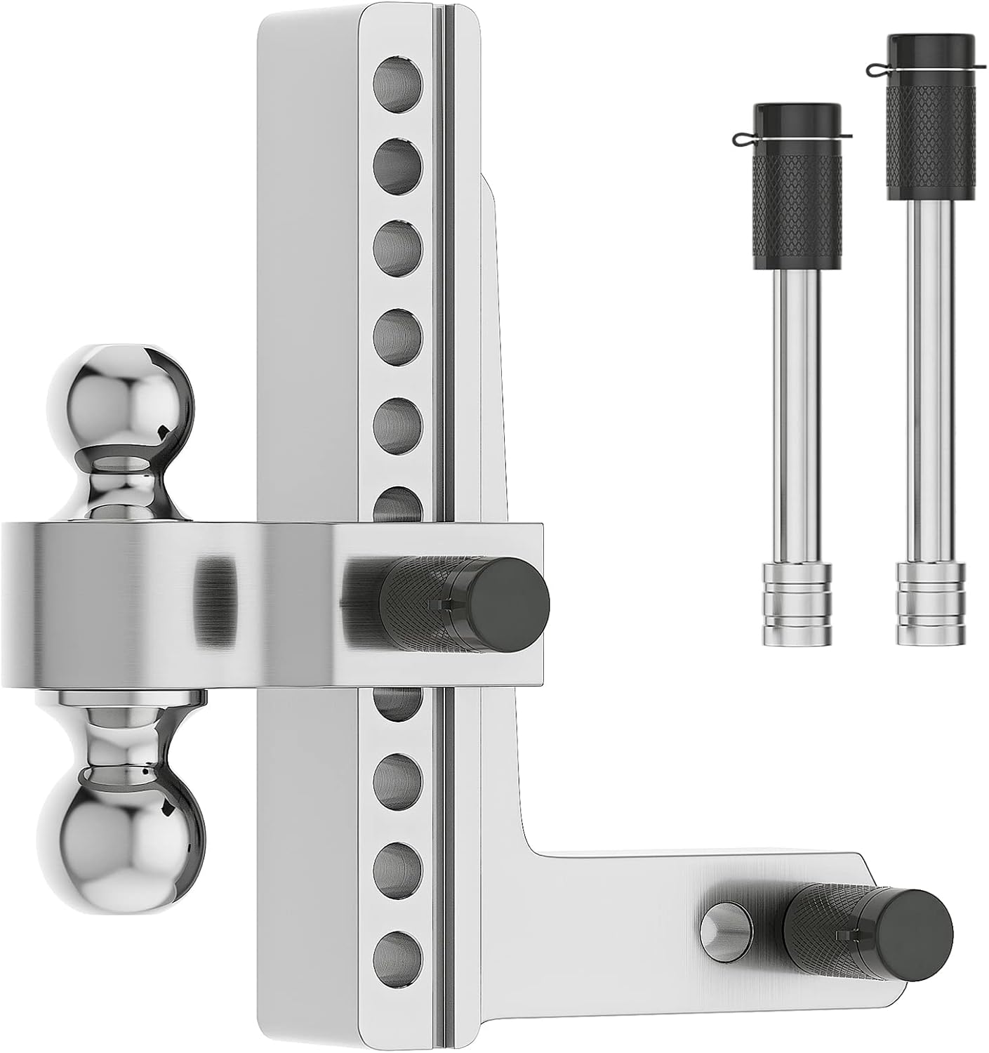 PLIOSAUR Adjustable Trailer Hitch Ball Mount, 2-Inch Receiver, 6-Inch Drop, 6-Inch Rise, 2-Inch and 2-5/16-Inch Dual Towing Balls with Double Pin Key Locks