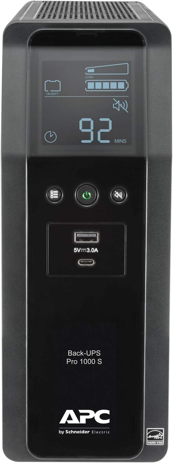 APC UPS 1000VA Sine Wave UPS Battery Backup and Surge Protector, BR1000MS Backup Battery Power Supply with AVR, (2) USB Charger Ports
