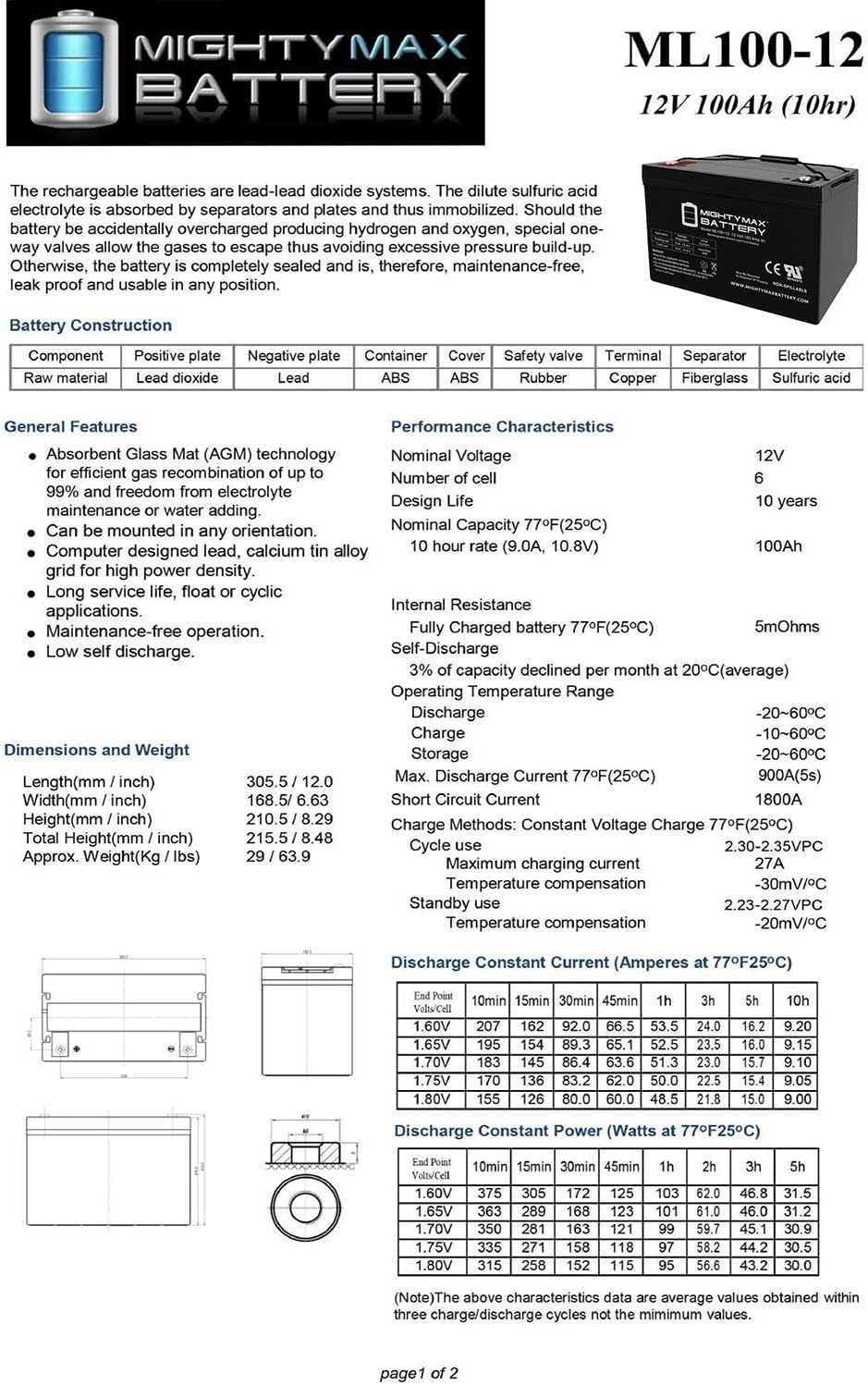 12V 100AH SLA Battery