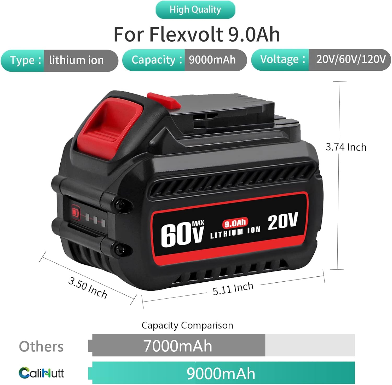 【Upgrade】 CaliHutt 20V/60V/120V MAX 9.0Ah Replacement Battery for Flexvolt MAX DCB606 DCB612 DCB606-2 DCB609-2 DCB204 DCB205 DCB206 Cordless Power Tools Lithium-ion Battery Pack of 2