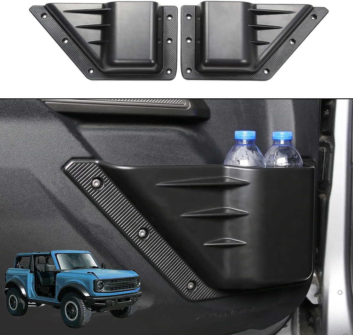 YIKUN Front Door Storage Pockets, Door Side Insert Organizer Box for Ford Bronco 2021 2022 Interior Storage Expansion Accessories, Black, 2PCS