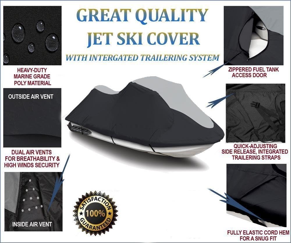 Super Heavy-Duty PWC Jetski Cover Compatible for Kawasaki Jet SKI 750 STX 900 STX 1994-2006 PWC Cover Jet Ski Cover Black/Grey