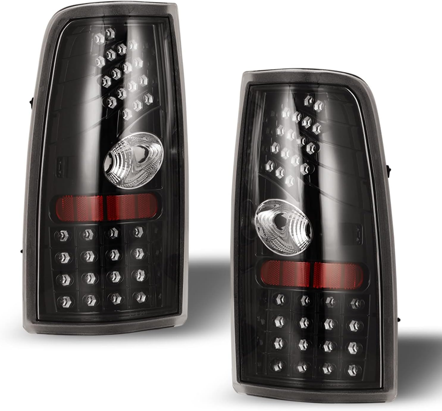 ROXX Tail Light Assembly Compatible with 1999 2000 2001 2002 2003 2004 2005 2006 Chevrolet Silverado 1999-2003 GMC Sierra Driver and Passenger Side (Glossy Black/Clear Lens-16) Pack of 2