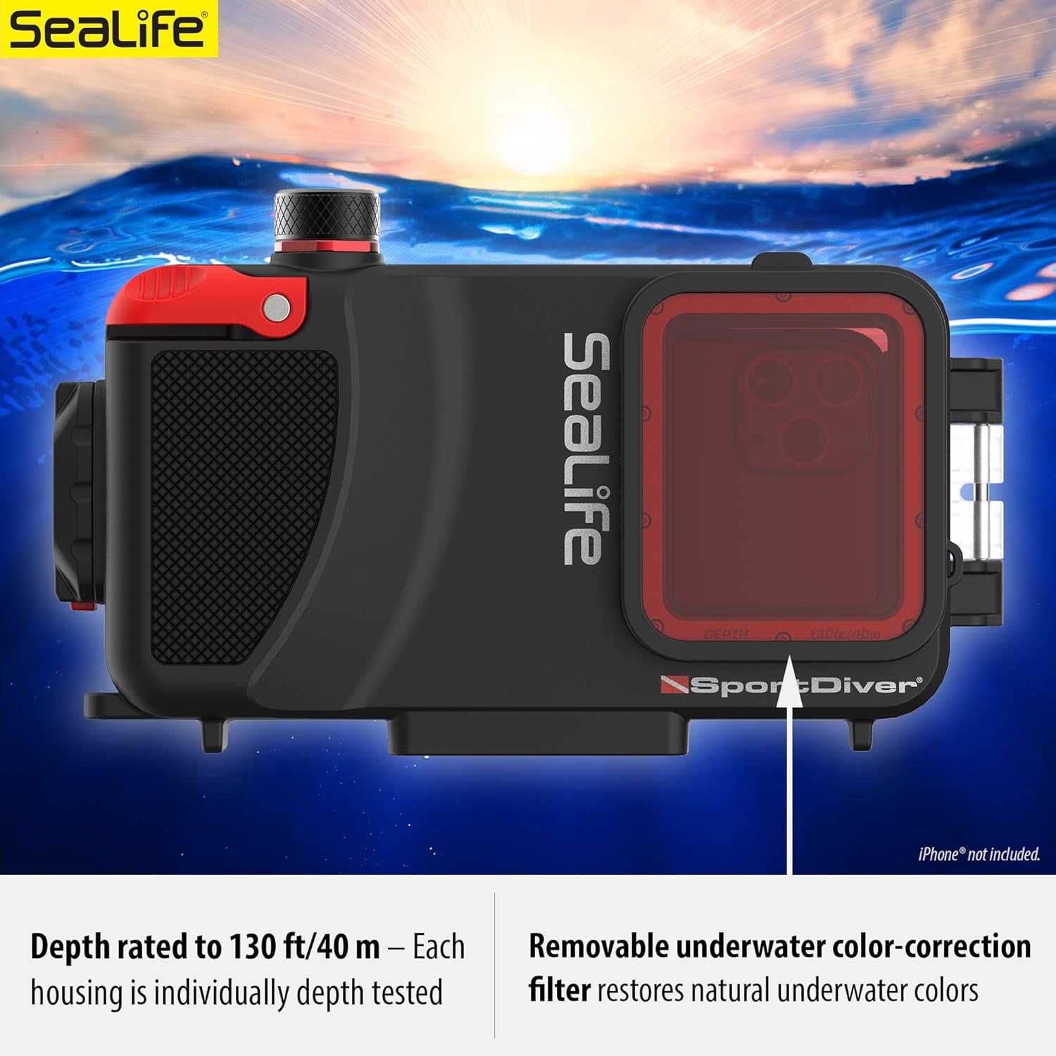 Underwater Smartphone SeaLife Scuba Case – Waterproof Photography, Access Camera Controls, Leak Alarms (Without Light)
