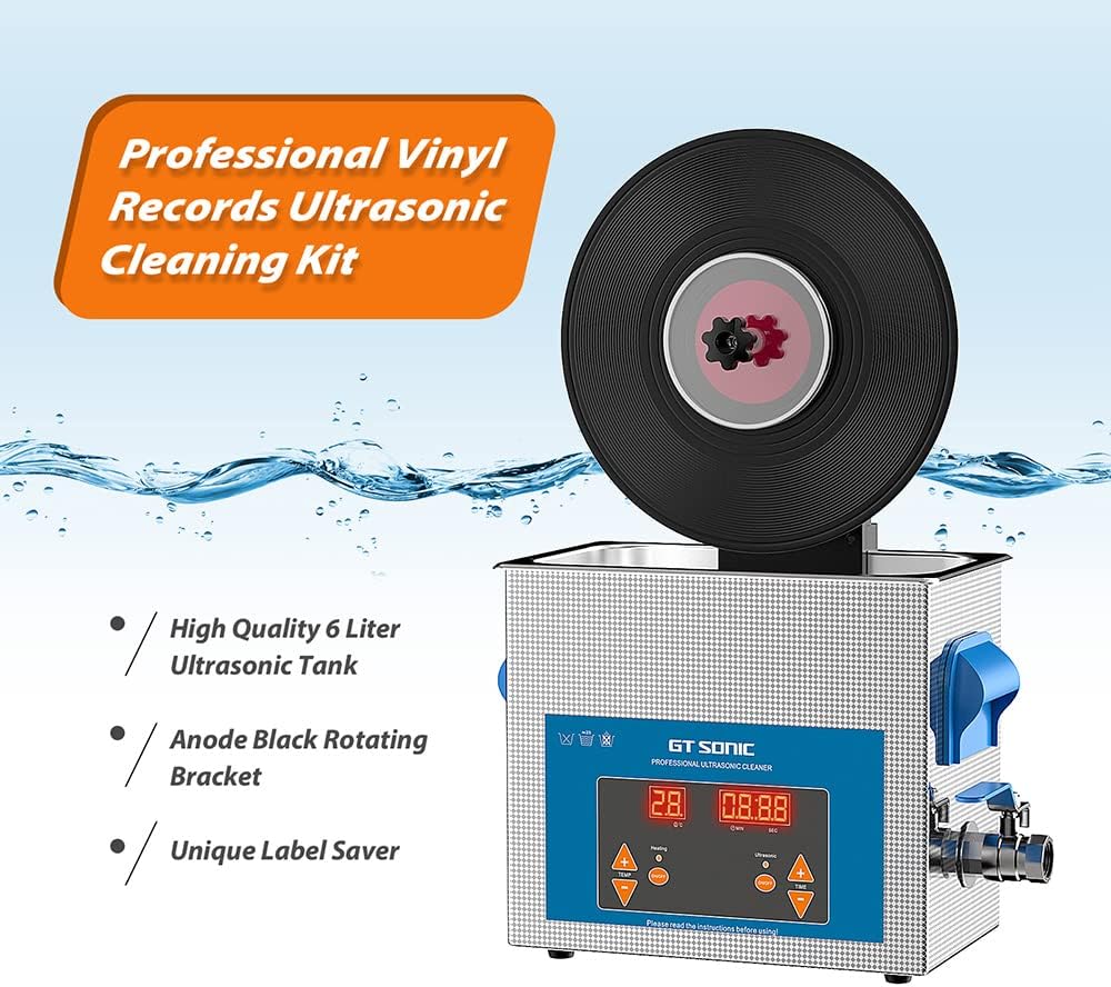 WEWU ROUNDS LP Vinyl Record Ultrasonic Cleaner with Records Bracket 1-5 Records Per Batch Raising Descending Auto-Drying
