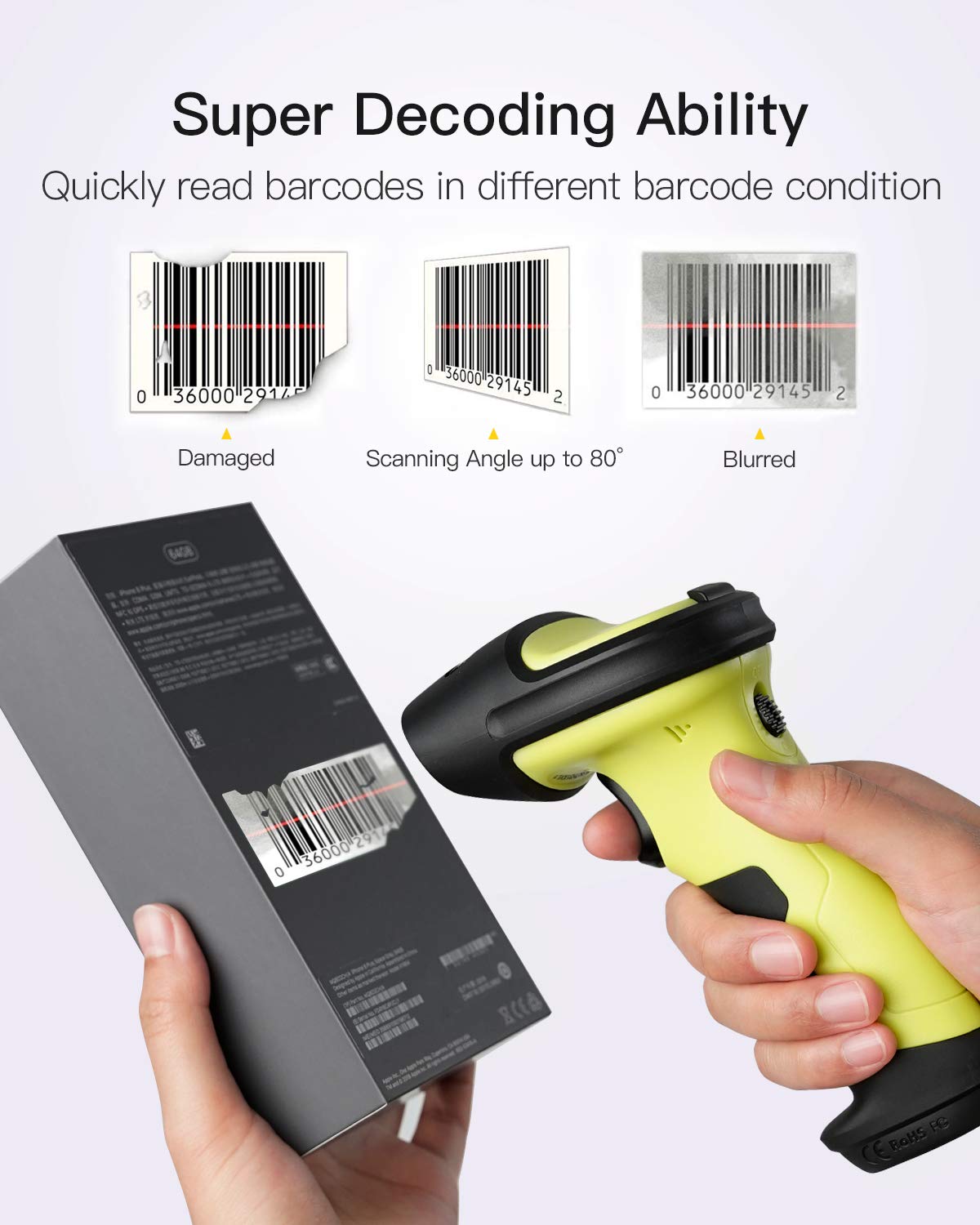 Barcode Scanner, Inateck Wireless Scanner, 2600mAh Battery, 35M Range, Automatic Scanning, BCST-60 Green Pack of 2