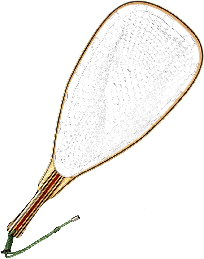 Yamuduo Fly Fishing Landing net - Thoughtful Design Handcrafted Wooden Trout Net with Knotless Soft Rubber Mesh Magnetic Release and lanyards Pack of 2