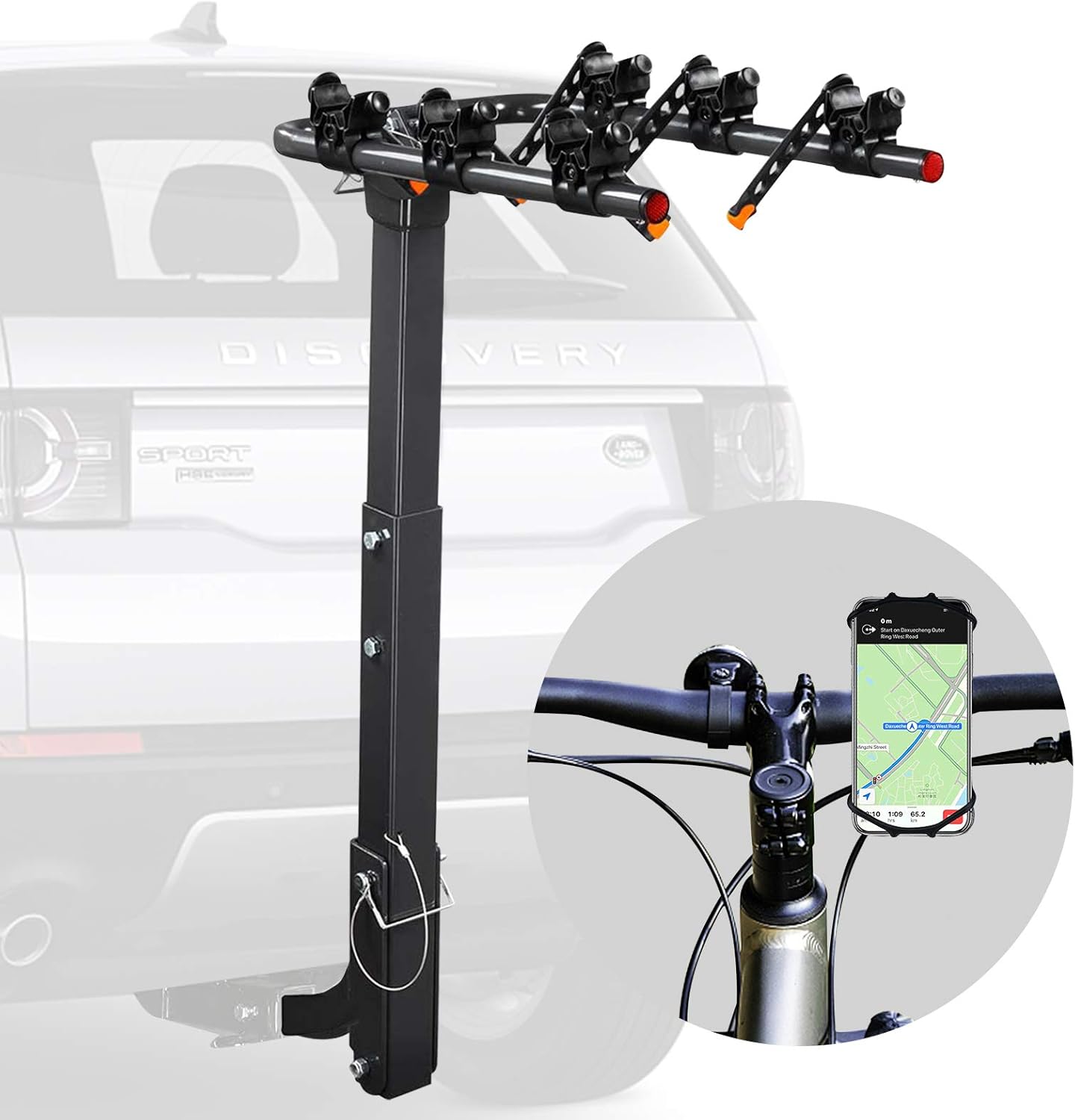 Vedouci USA Bicycle Car Rack Bike Hitch Rack Double Foldable Bike Carrier Rack for Cars, Trucks, SUVS and Minivans with 2'' Hitch Receiver, Bonus a Bike Phone Mount (4-Bike) Pack of 2