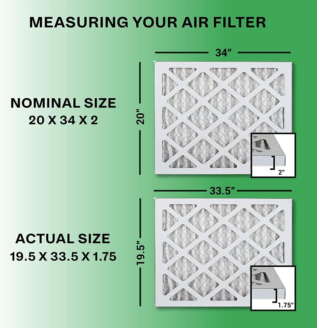 Filterbuy 20x34x2 Air Filter MERV 8, Pleated HVAC AC Furnace Filters (12-Pack, Silver)