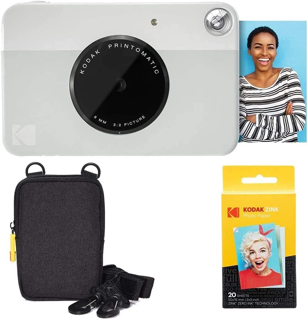 Kodak Printomatic Instant Camera (Green) Basic Bundle + Zink Paper (20 Sheets) + Deluxe Case Pack of 2