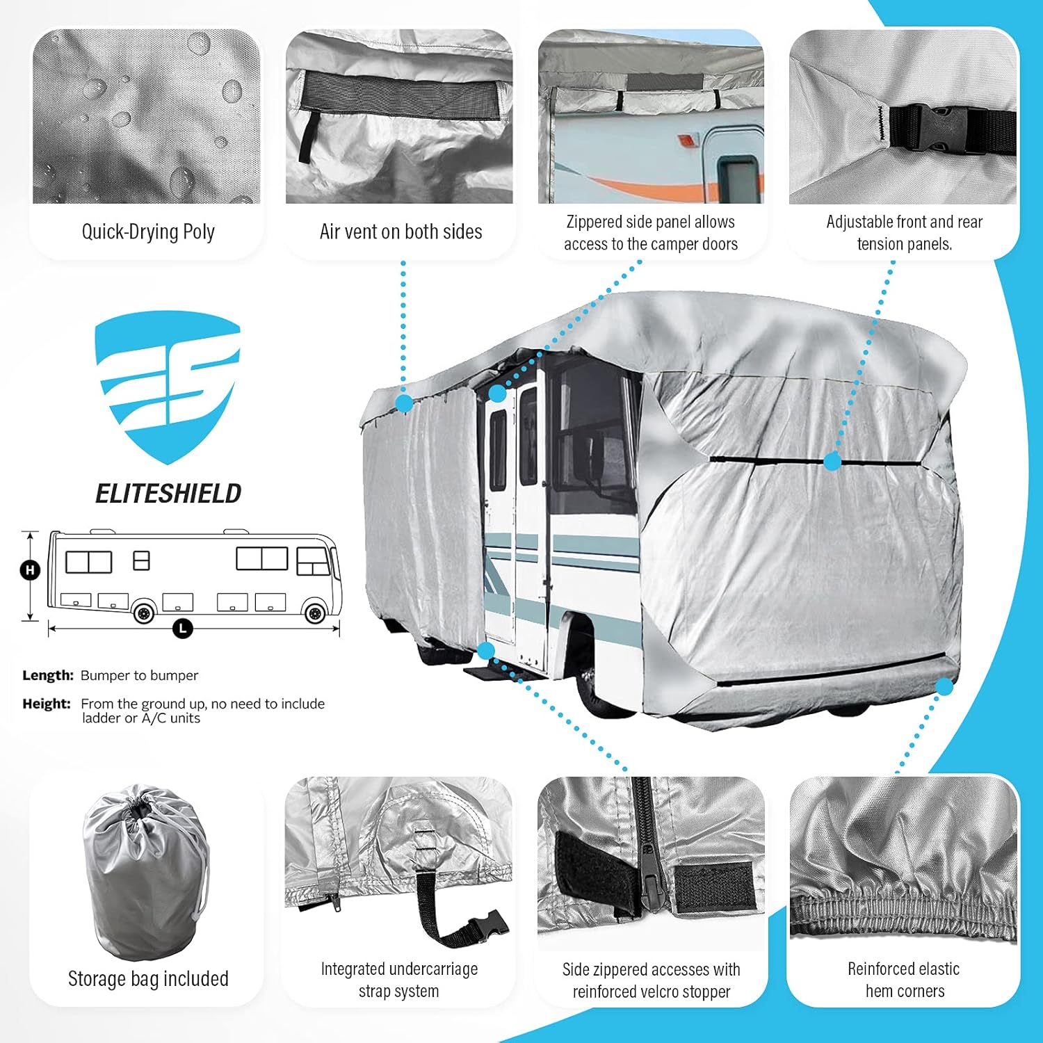 EliteShield ShieldAll Ultimate Heavy Duty Class A RV Motorhome Cover Fits 24ft to 28ft Class A RV