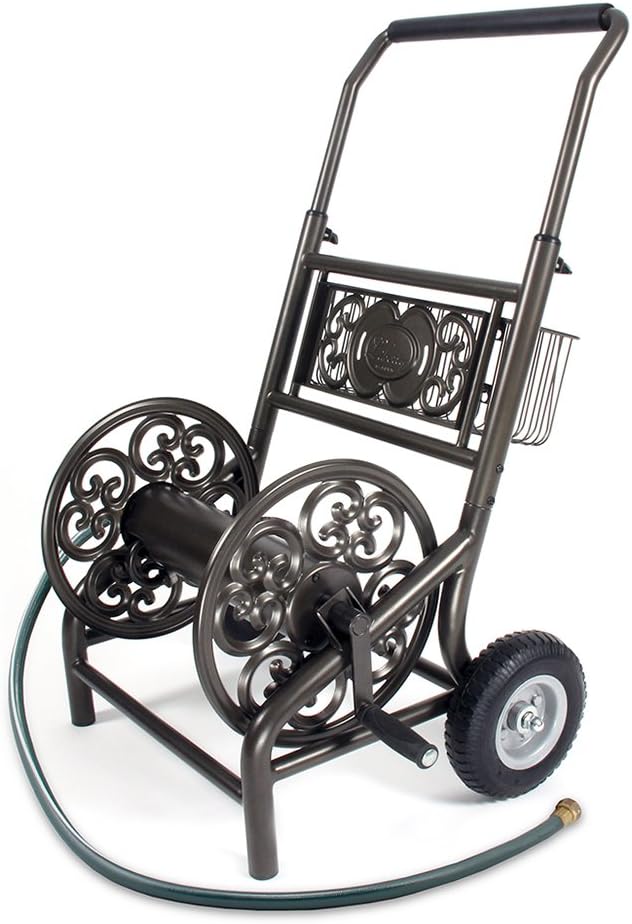 Liberty Garden Products Garden 301 Never Flat 2-Wheel Decorative Garden Hose Reel Cart, Holds-200-Feet of 5/8-Inch Hose - Bronze