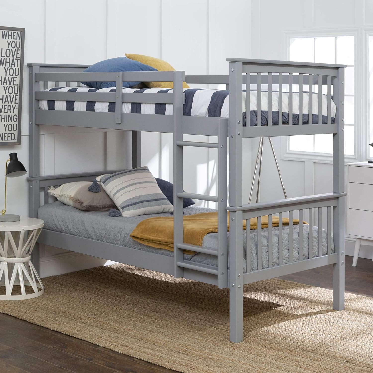 Walker Edison Resende Mission Style Solid Wood Twin over Twin Bunk Bed, Twin over Twin, Walnut