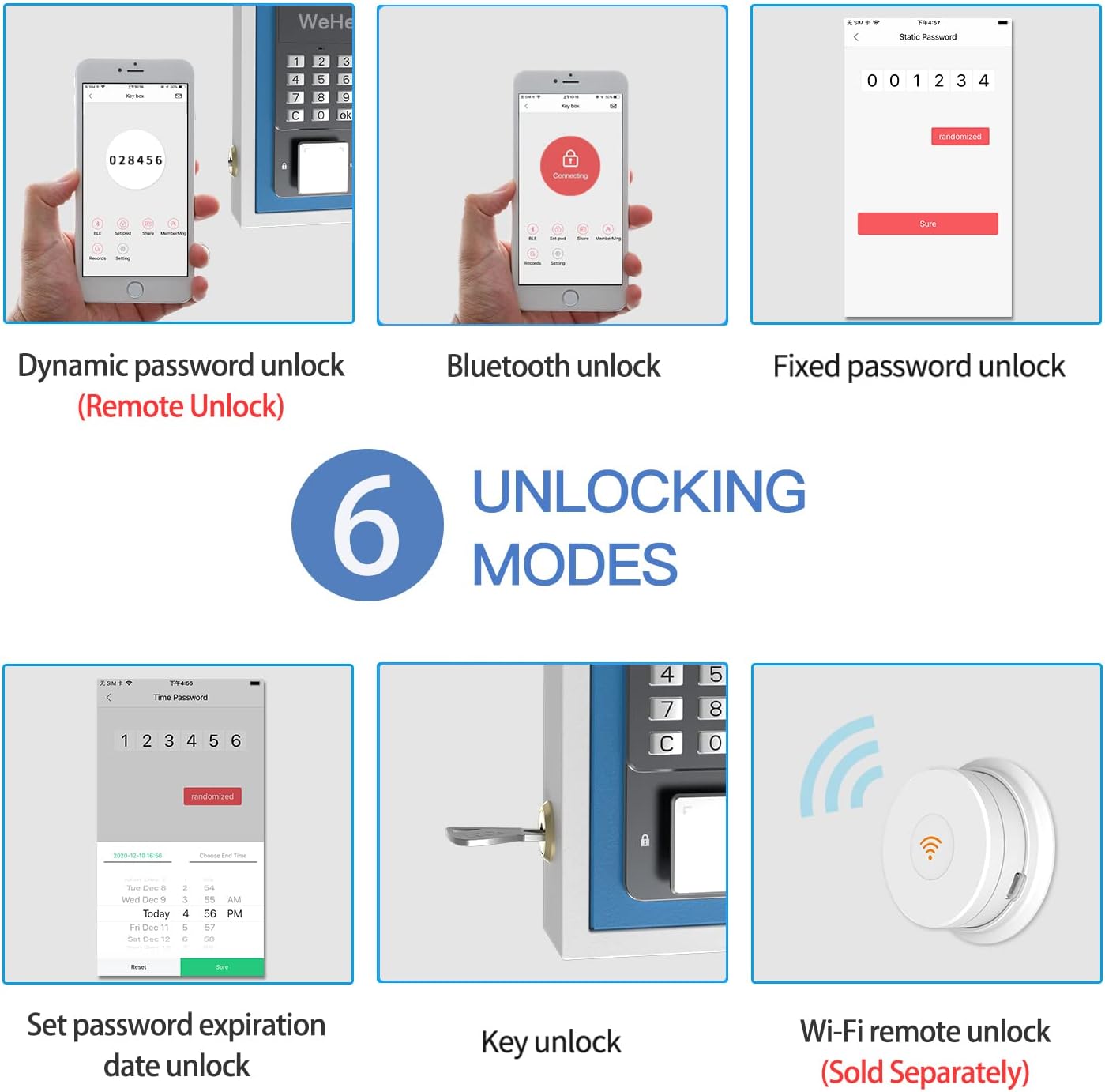 WeHere Key Lock Box use OTP(One-Time Password)/Fixed Password/Bluetooth Unlock, App Remotely Generate Code without Internet,Lockbox for Hide a Key Outside & Car Keys,Great for House Rent & key Storage Pack of 2