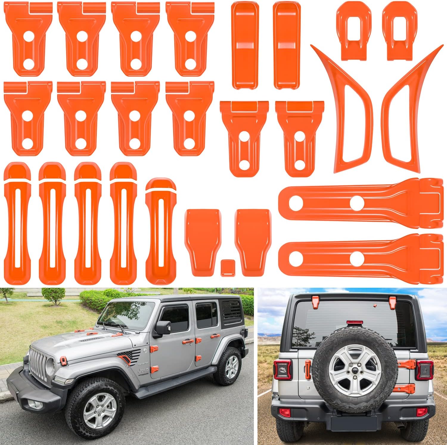 26PCS Full Set Exterior Decoration Trim Kit for Jeep Wrangler JL JLU 2018-2022 Door Hinge Handle Engine Hood Hinge Hood Latch Wheel Eyebrow Side Air Outlet Rear Tailgate Window Hinge Cover (White)