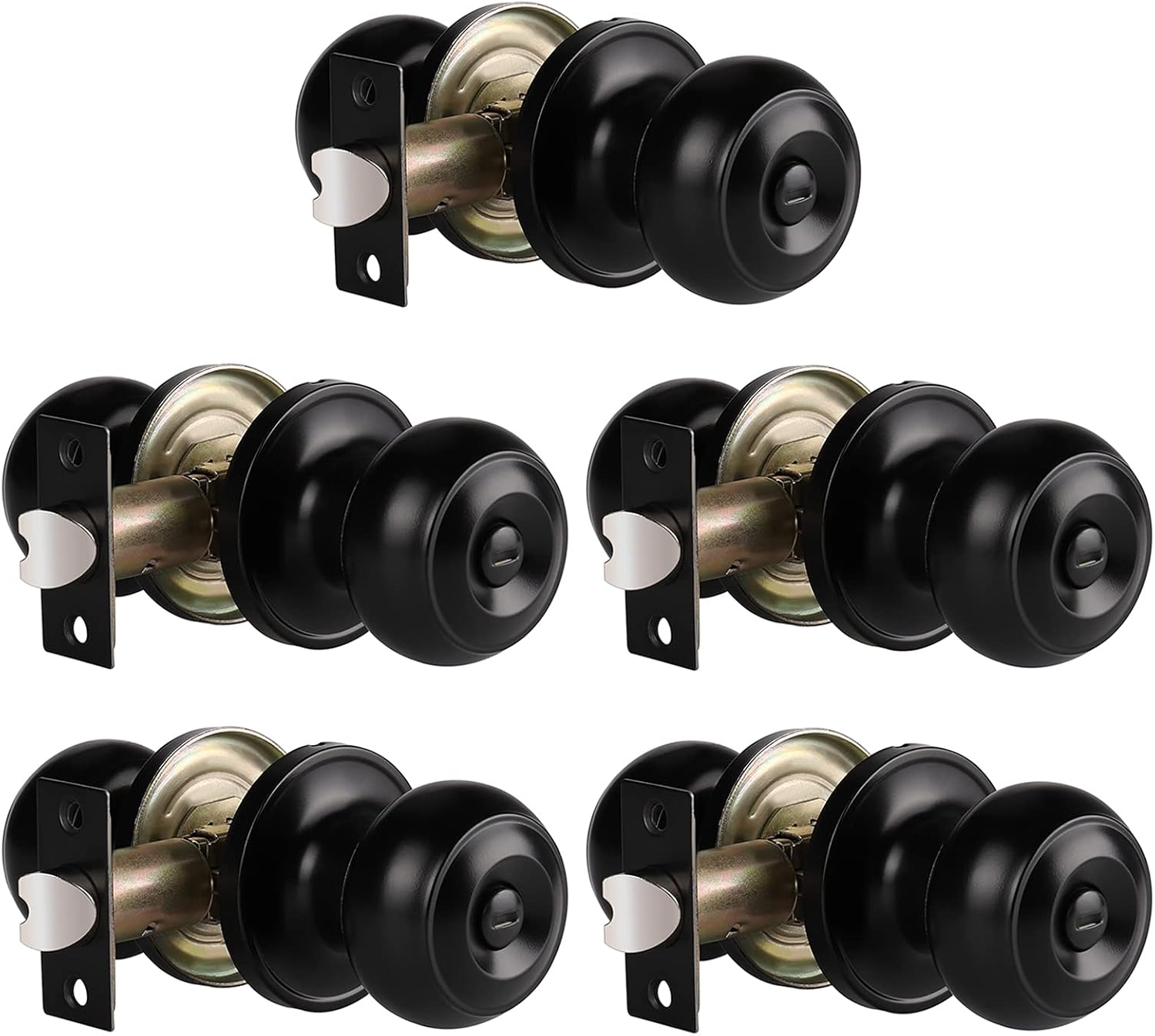 Gobrico 6 Pack Keyless Privacy Handles Flat Ball Door Knobs in Oil Rubbed Bronze Interior, Door Locksets for Bed/Bathroom Pack of 2