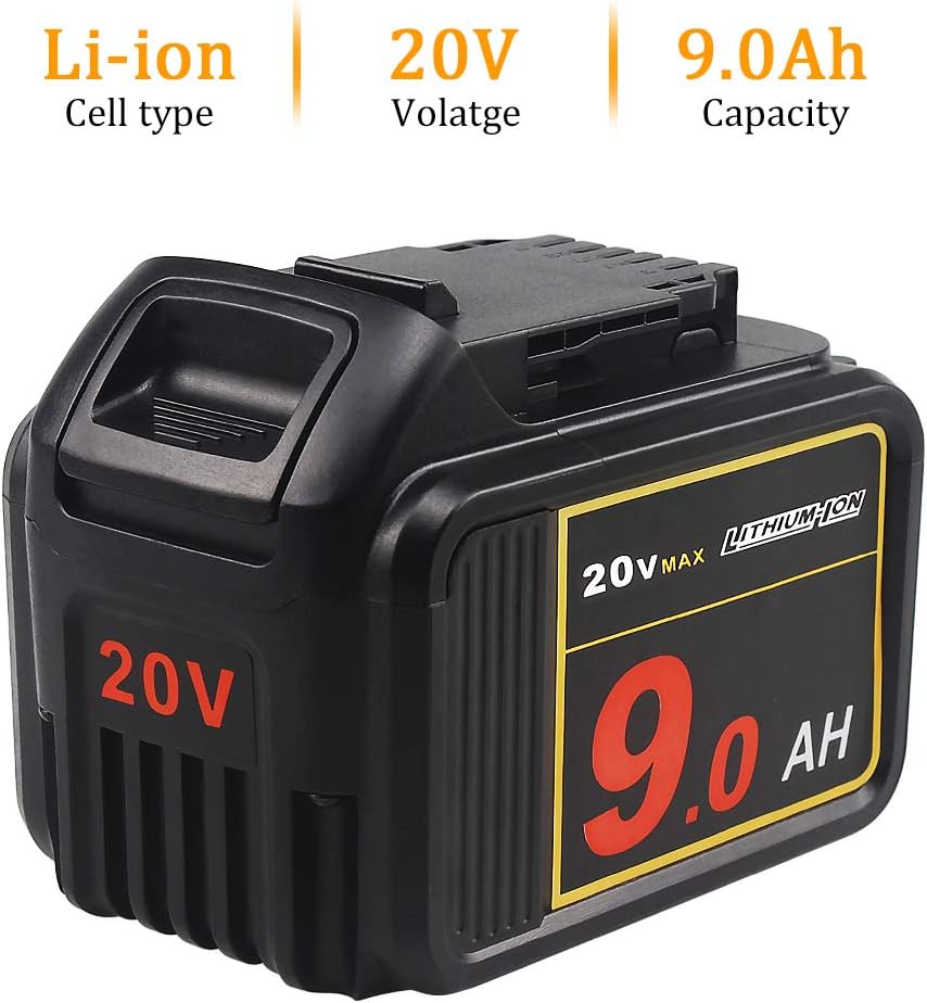 AOYAN 20V MAX 9.0Ah Lithium Ion Premium Battery for DEWALT DCB204 DCB205 DCB206 DCB205-2 DCB200 DCB180 20V DCD/DCF/DCG/DCS XR Cordless Tools,The Battery is not Created or Sold by Dewalt Pack of 2