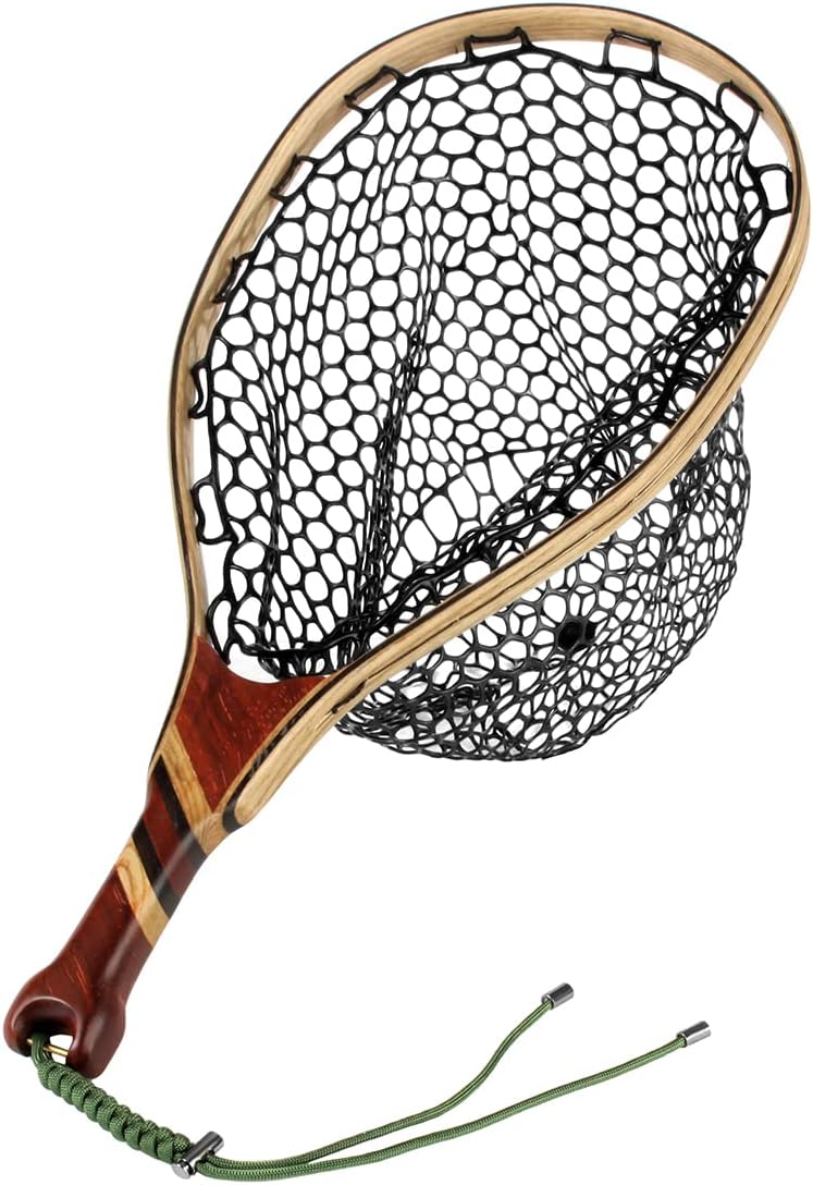 DAKONGYI Magnetic Clip Fly Fishing Landing Net Catch and Release Trout Net Aluminum Alloy Frame with Soft Rubber Mesh Black Rubber Net Pack of 2