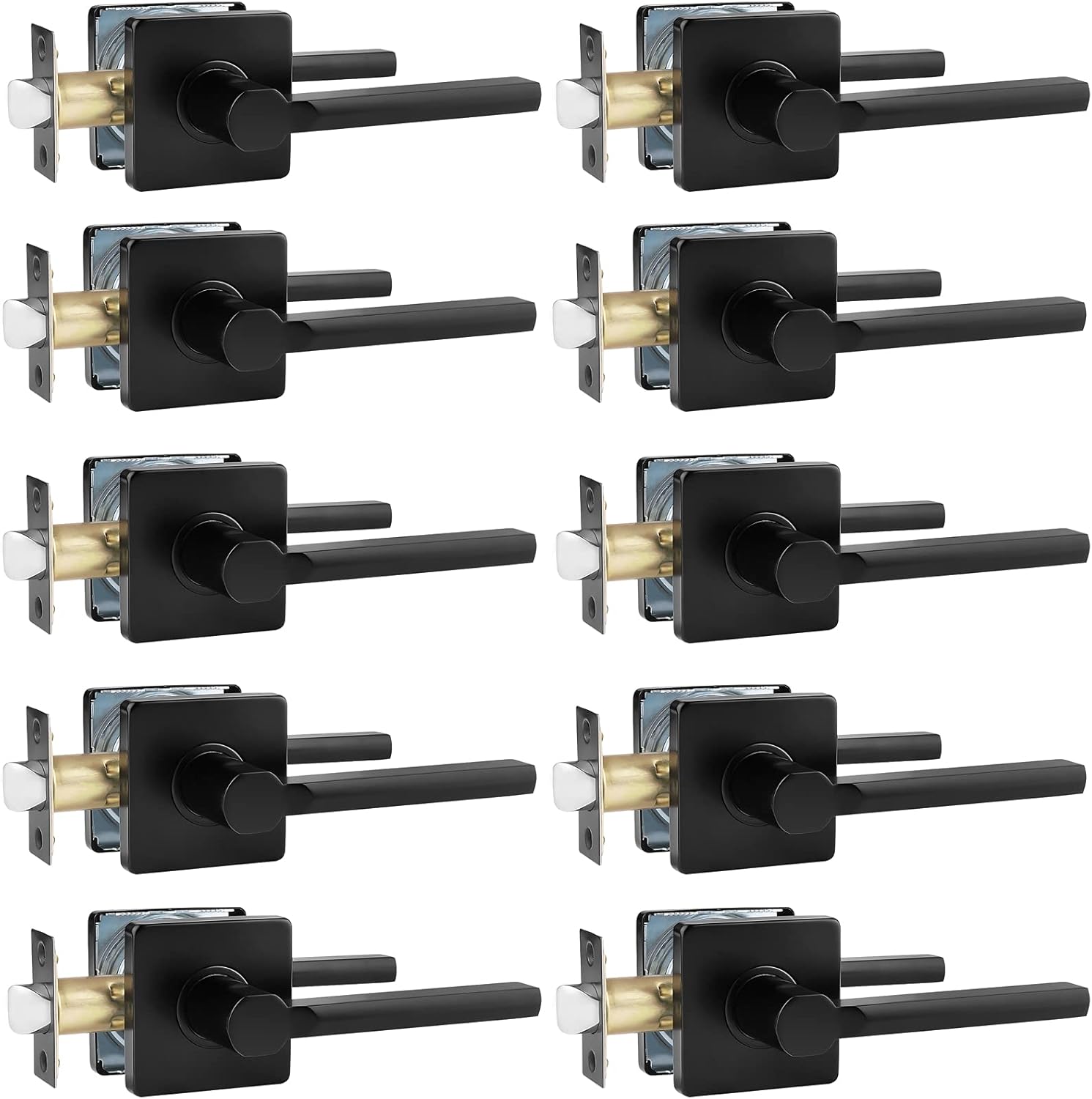 Probrico (2 Pack) Square Door Lever Interior Bedroom or Bathroom Lever Door Handle, Privacy Door Lever in Satin Nickel,with Locking Keyless Lever for Right & Left Sided Doors Heavy Duty Pack of 2