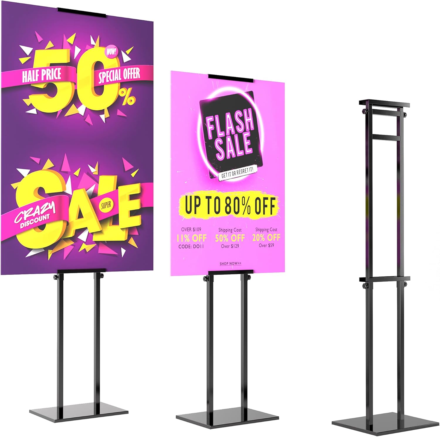 Poster Stand for Display,Adjustable Pedestal Sign Stand Up to 75 inch,Double-Sided for Board & Foam Sign,Sign Stand with Base,Fit Wedding,Restaurant or Business(Black) Pack of 2