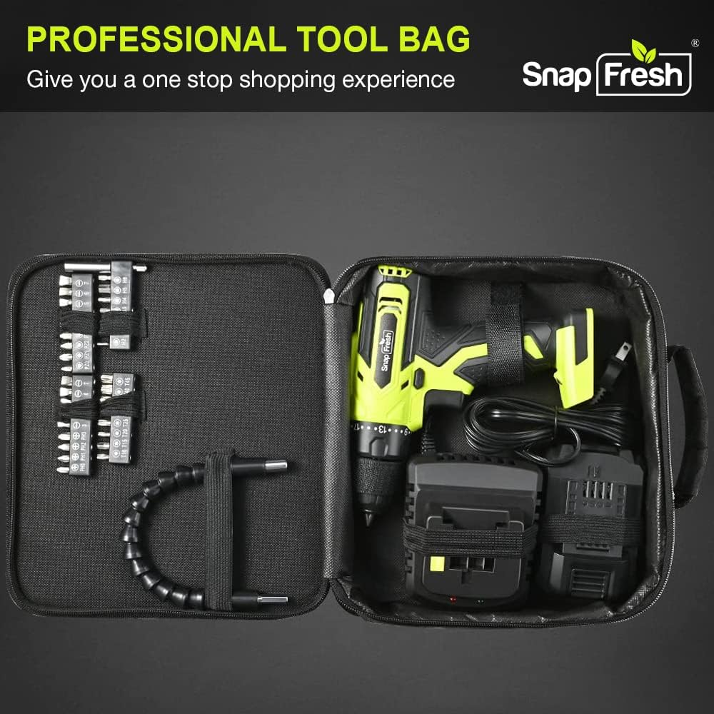 Cordless Drill - SnapFresh 20V Cordless Drill with Battery and Charger, Power Drill Set with 2 Variable Speed, 21+1 Torque Setting, Lightweight, LED, 43pcs Drill Bits, Impact Drill Set for Home, DIY Pack of 2