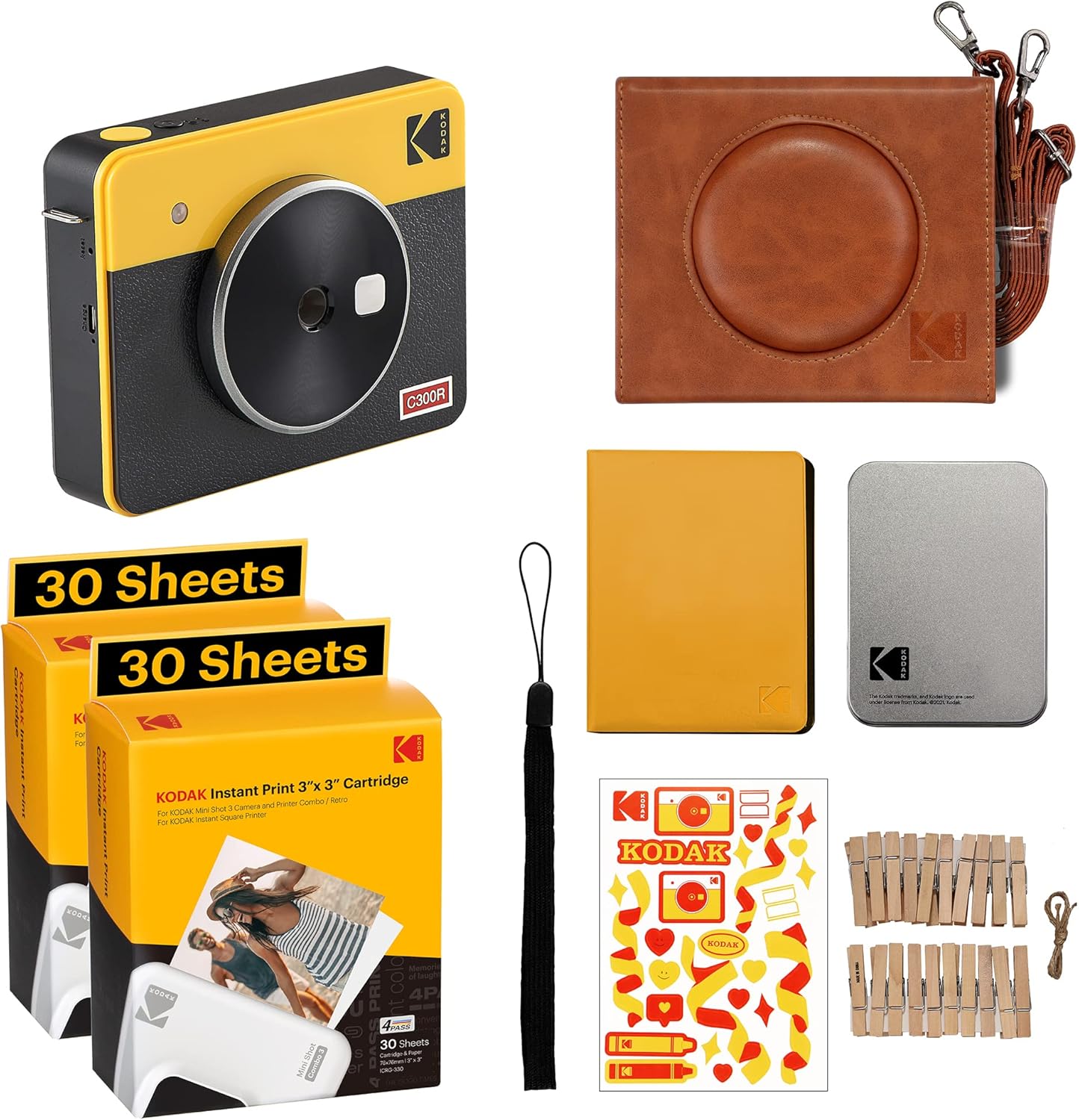 Kodak Mini Shot 3 Retro 2-in-1 Portable 3x3” Wireless Instant Camera & Photo Printer, Compatible with iOS, Android & Bluetooth, Real Photo HD 4Pass Technology & Laminated Finish – Yellow