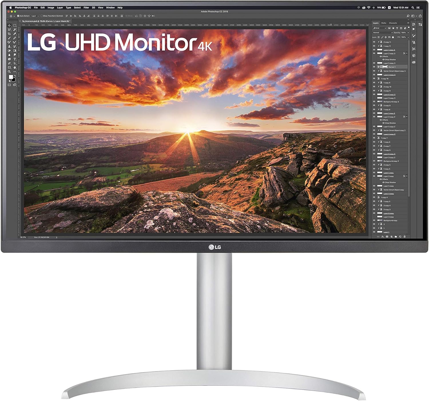 LG 27UP850-W Monitor 27” UHD (3840 x 2160) IPS Display, VESA DisplayHDR 400, DCI-P3 95% Color Gamut, USB-C,3-Side Virtually Borderless Display, Height/Pivot/Tilt Adjustable Stand - Silver