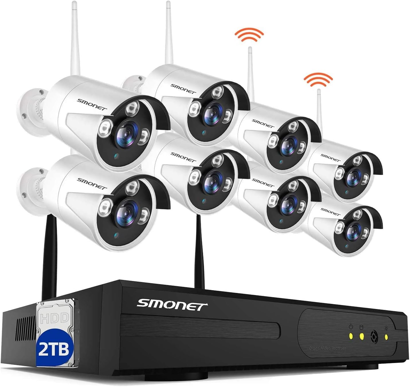 Wireless Security Camera System ,1080P SMONET Camera System ,8CH Full HD 1080P Home CCTV Surveillance Systems, 8Pcs 2.0MP Waterproof IP Cameras, Night Vision, Easy Remote View,2TB Hard Drive