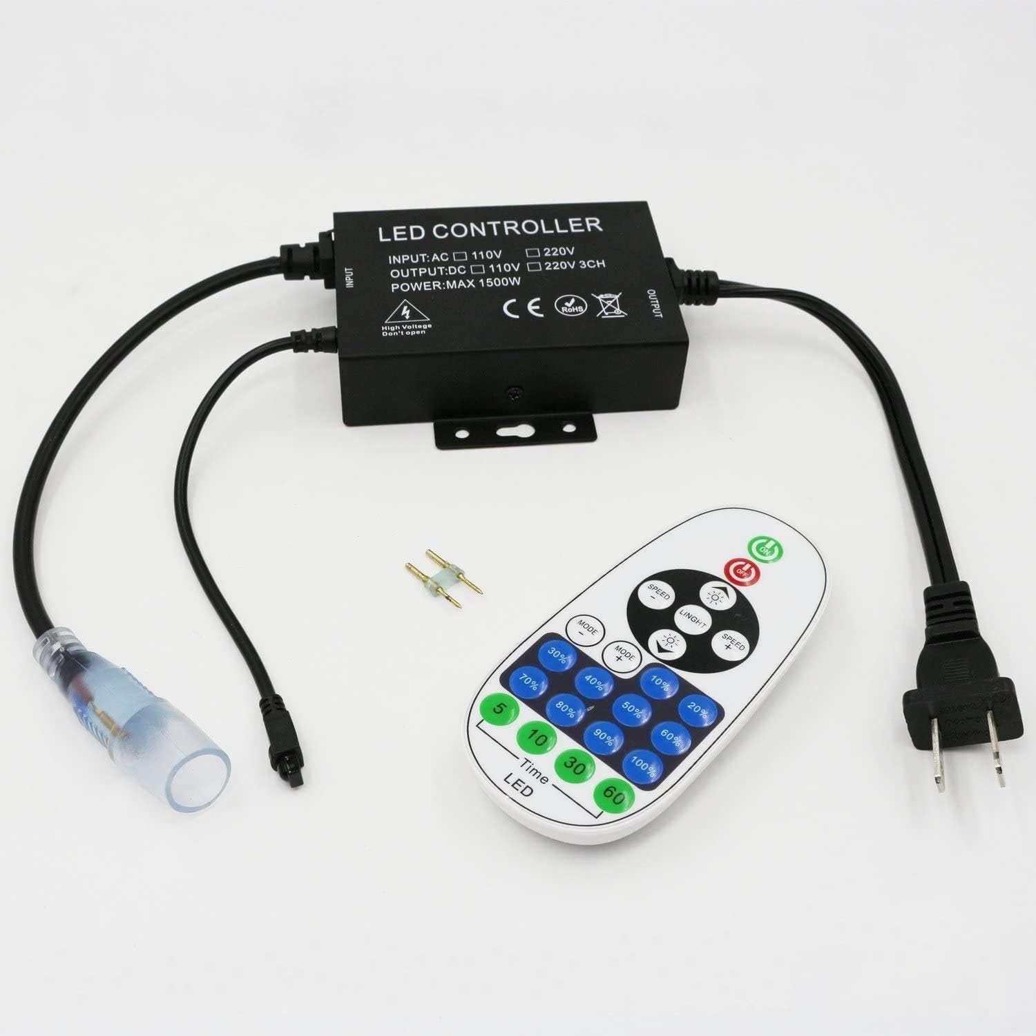 [Upgrade] 360° LED NEON Light, IEKOV™ AC 110-120V Flexible 360 Degree LED Neon Strip Lights, Dimmable & Waterproof NEON LED Rope Light + Remote Controller for Decoration (16.4ft/5m, Warm White) Pack of 2