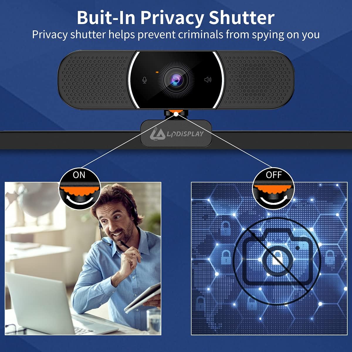 LPDISPLAY 3 in 1 Webcam HD 1080p Webcam with Microphone Video Computer Camera Speakers Conferencing Camera with Noise Reduction Microphone, HiFi Speakers and Privacy Cover, for PC Zoom Skype Desktop Pack of 2