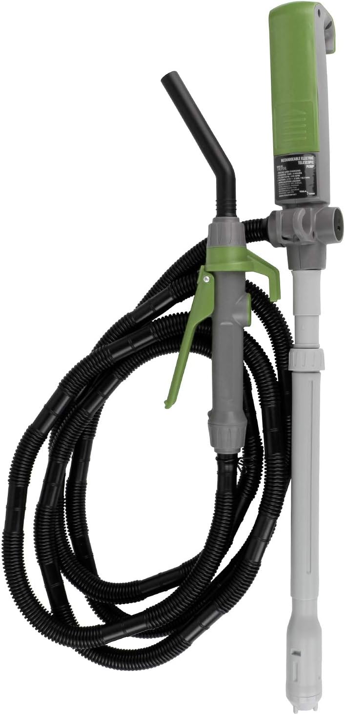 TERA PUMP TREP04 Multi-Purpose Rechargeable Battery Powered Fuel Transfer Pump - 5 FT Hose, Flow Controller, Adjustable Suction Tube - 3.1 Gal per min