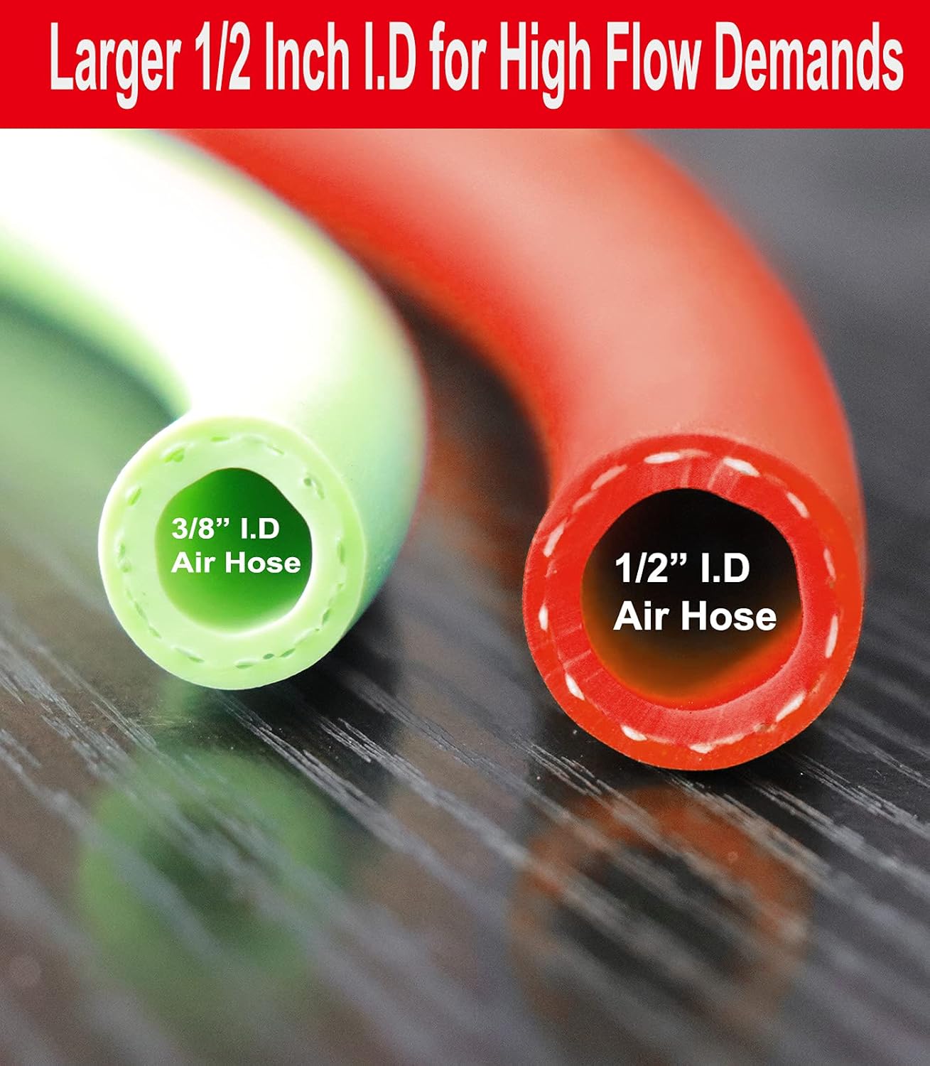 YOTOO Hybrid Air Hose 1/2-Inch I.D. by 25-Feet Long 3/8 inch MNPT Solid Brass Fitting 300 PSI Heavy Duty, Lightweight, Kink Resistant with 3/8