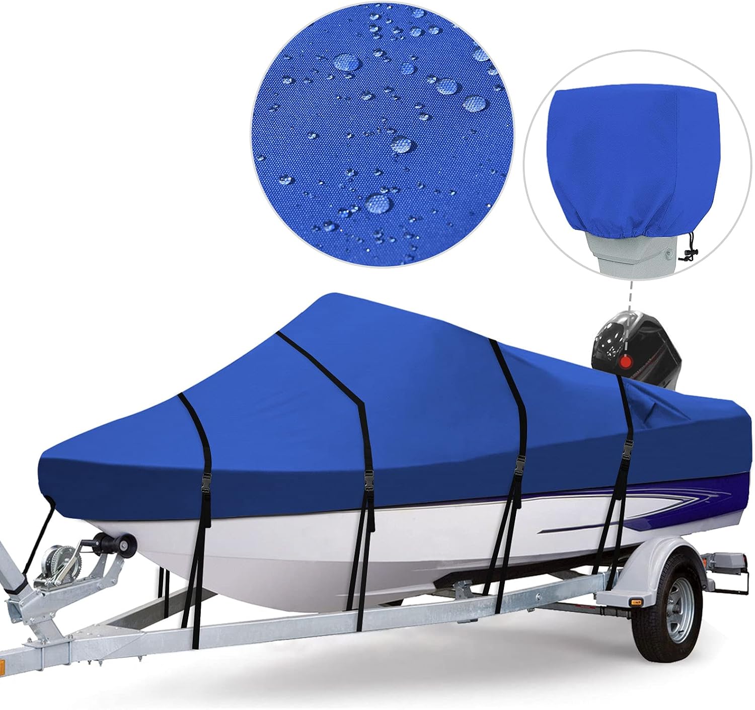 RVMasking Waterproof 800D Polyester Trailerable Full Size Boat Cover for V-Hull Runabouts Outboards and I/O Bass Boats, Motor Cover Include (Gray, Length:17'-19' Beam Width: up to 96