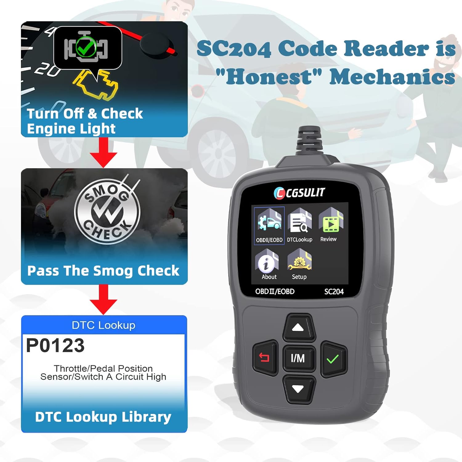 OBD2 Code Scanner CGSULIT SC204 Car Diagnostic Code Reader Turn Off Check Engine Light, Read & Erases Error Codes, O2 Sensor Test, DTC Lookup, Live Data Vehicle's OBDII Scan Diagnostic Tool, Black Pack of 2