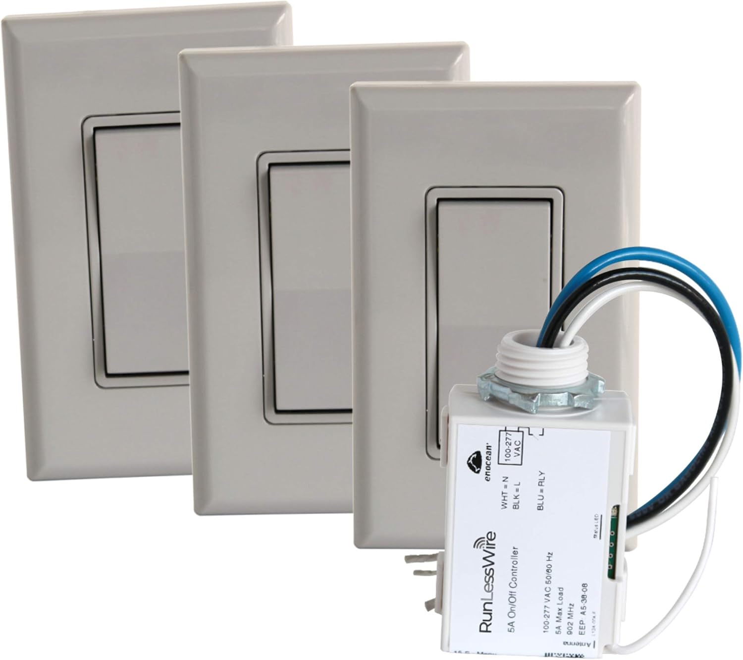 RunLessWire 3-Way Wireless Switch Kit, Self-Powered Rocker Switch, No Wire Light Control Kit