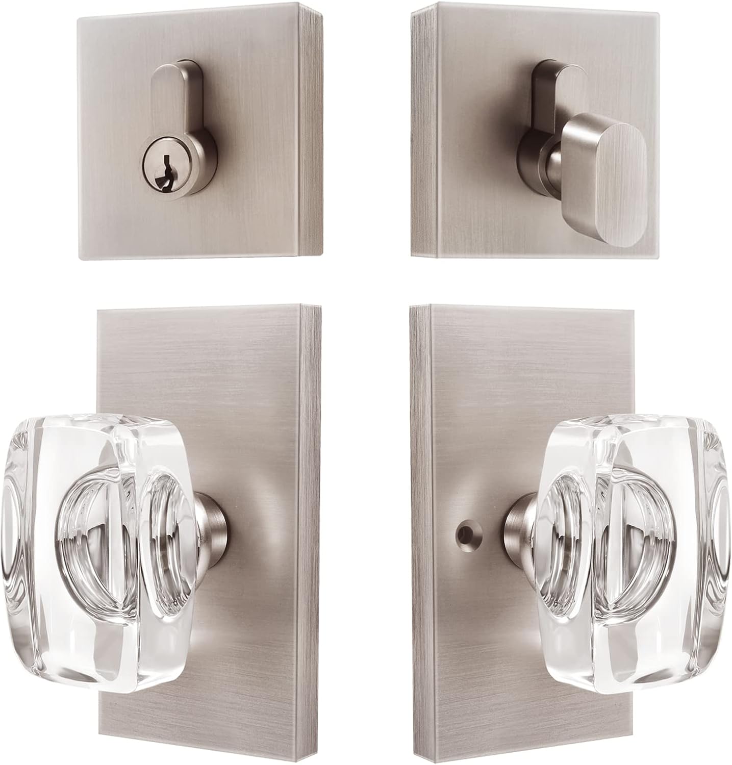 HIEMEY Glass Door Knobs Interior with Lock, Crystal Gold Door Knobs for Bedroom/Bathroom, Privacy Door Knob, Satin Brass, BS-017 Pack of 2