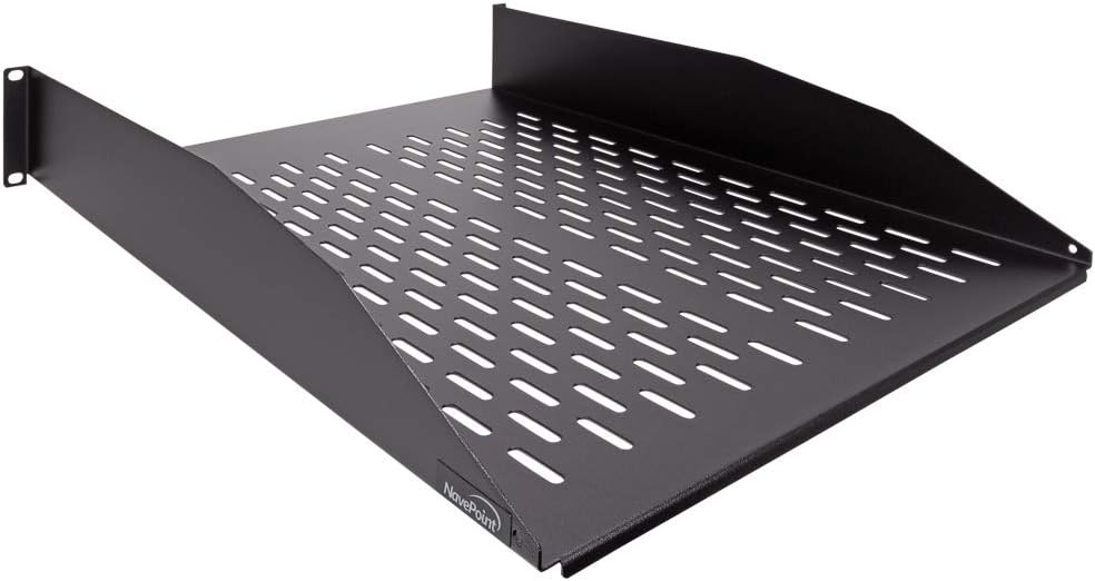 NavePoint 2U 19-Inch Heavy Duty Vented Rack Mount Cantilever Fixed Server Cabinet Shelf 22-Inches Deep Black Pack of 2
