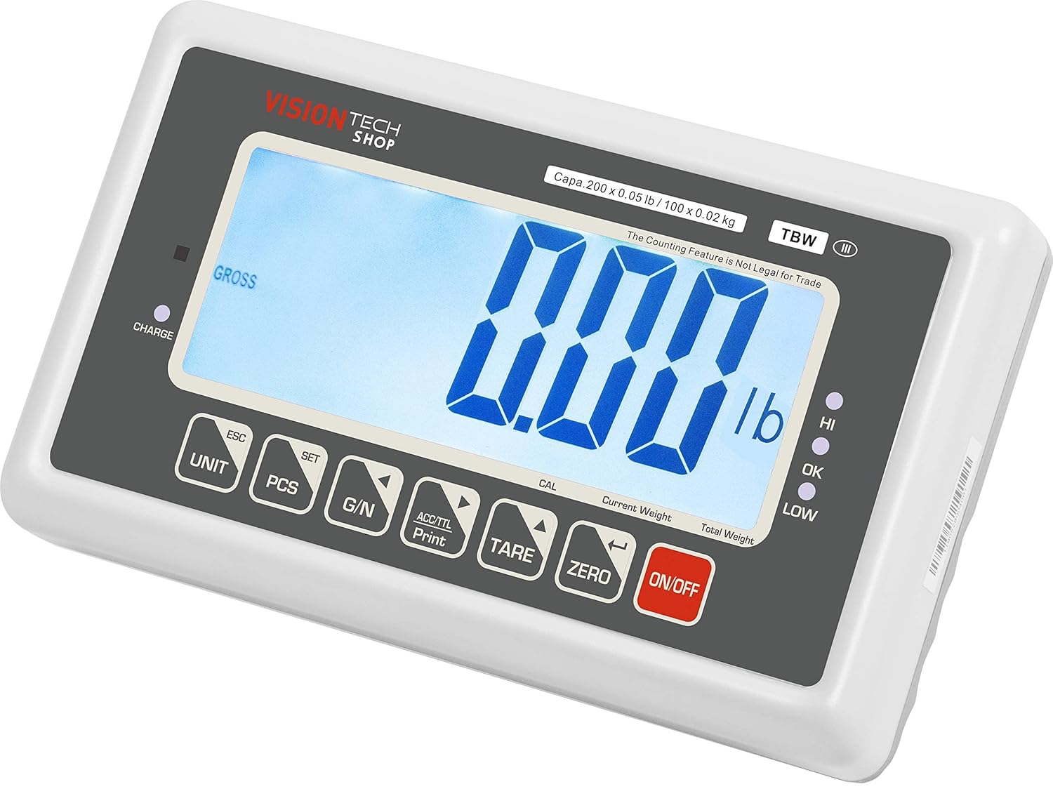 VisionTechShop TBW-200 Bench Scale for Warehouse Industrial Shipping Scale and, Lb/Kg Switchable, 200lb Capacity, 0.05lb Readability, NTEP Legal for Trade