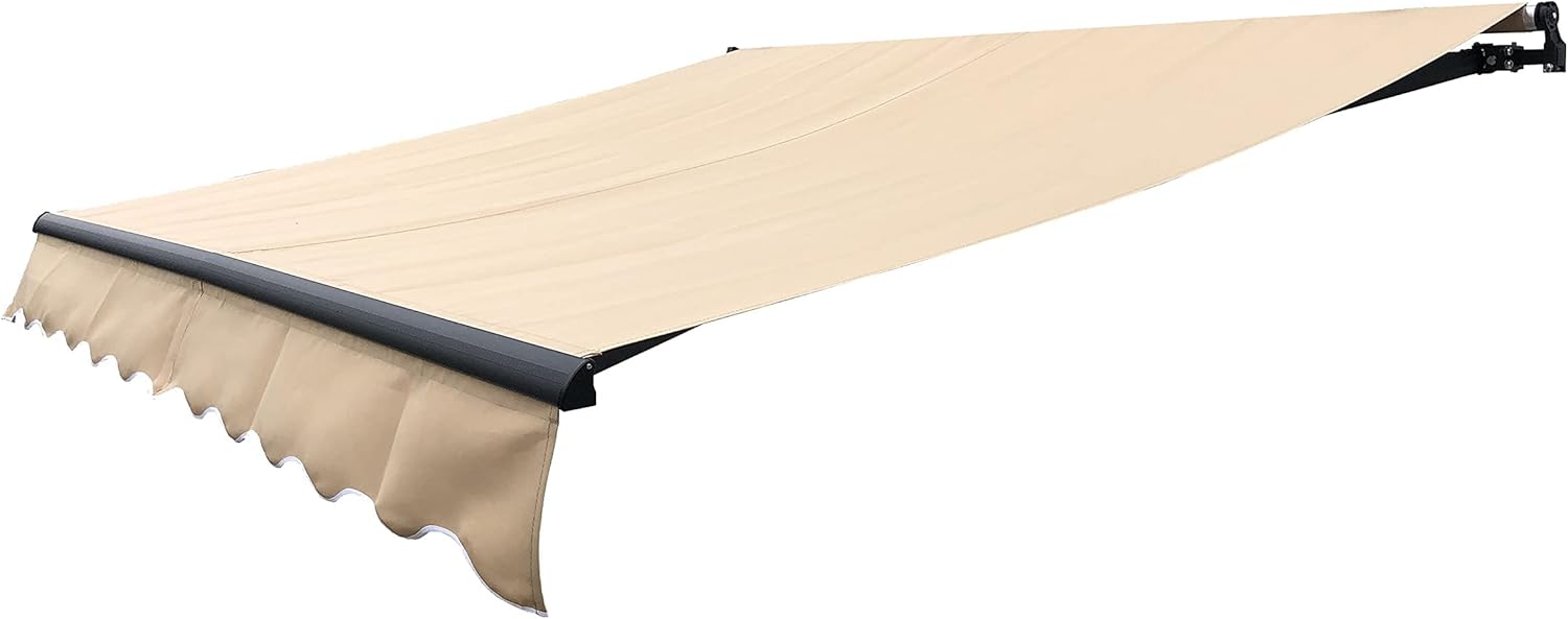 ALEKO Retractable 13x10 Feet Motorized Black Frame Patio Awning - 100% Polyester Canopy, Cover, Sun Shade, Shelter for Yard, Deck, Balcony - UV Protection – Gray - ABM13X10GY80