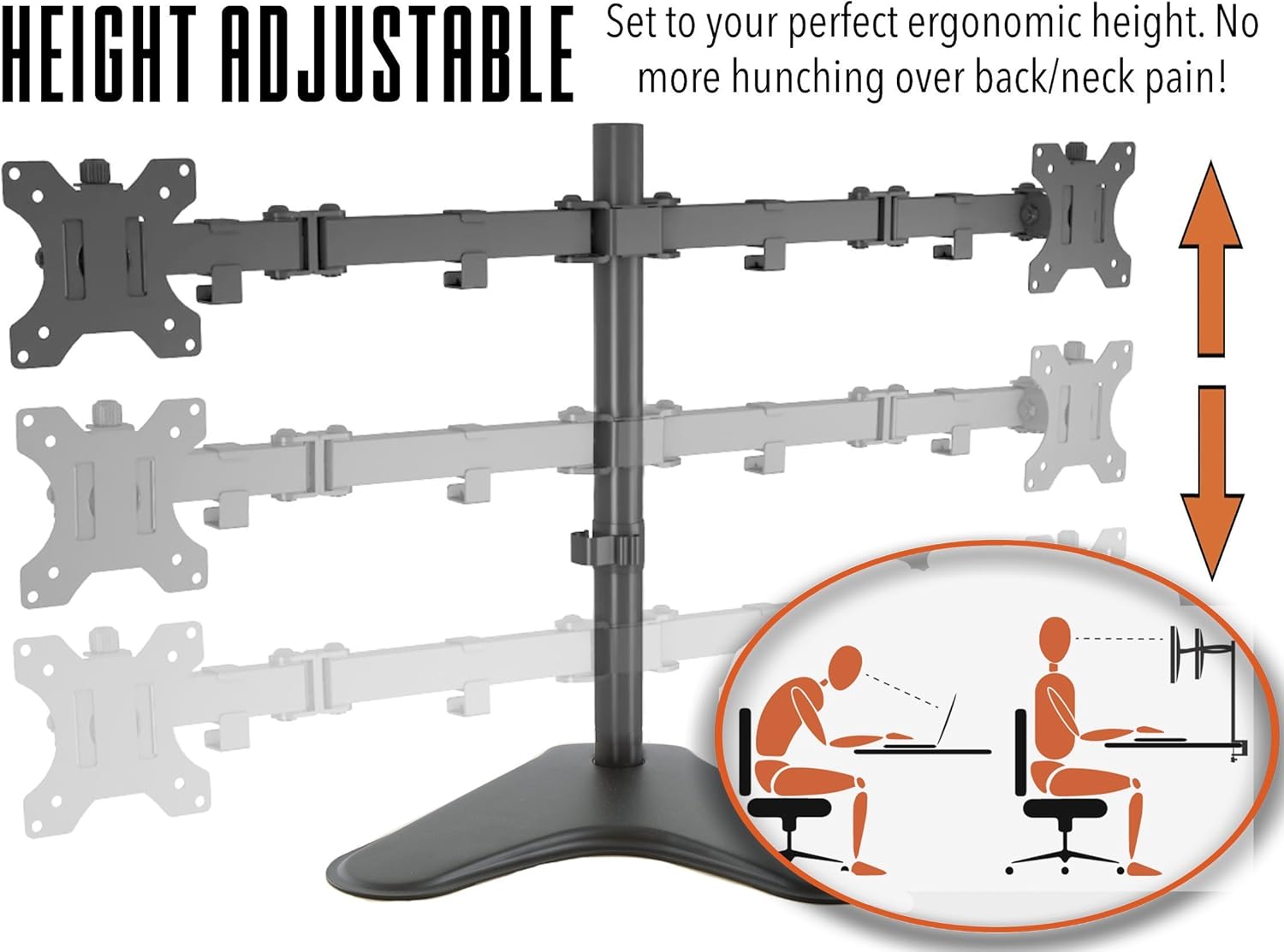 Stand Steady Freestanding 2 Monitor Mount Desk Stand | Height Adjustable Double Monitor Stand with Full Articulation VESA Mounts | Fits Most LCD/LED Monitors 13-32 Inches | Dual Monitor Arm