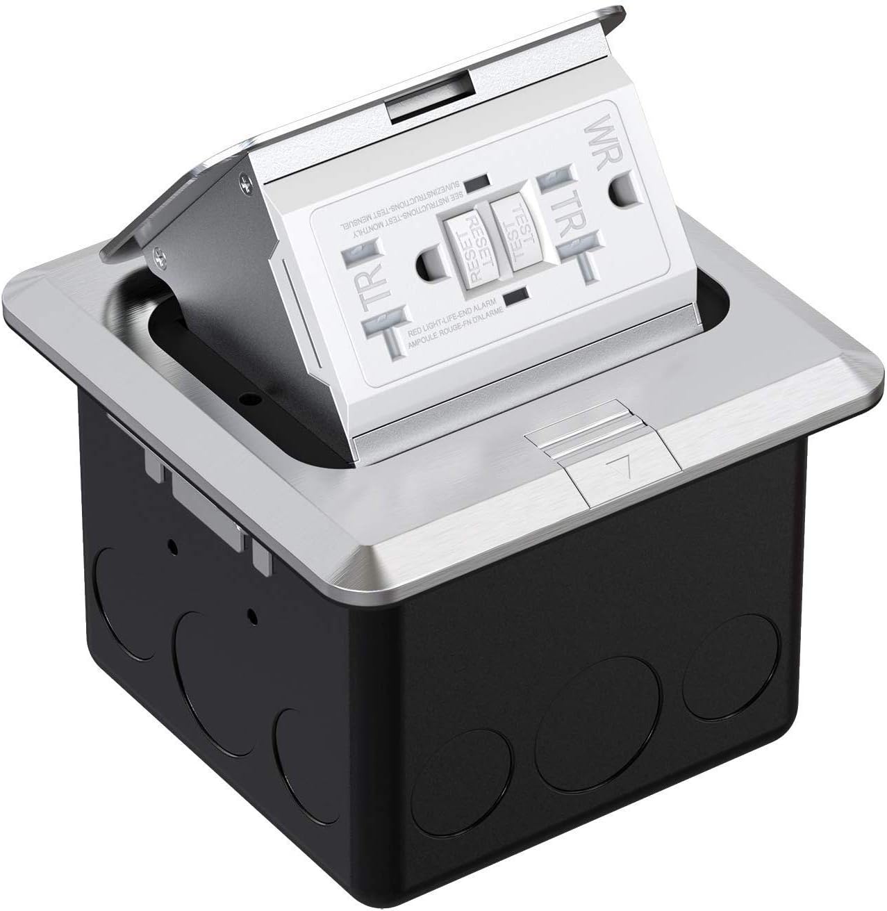 Groto Pop Up Floor Outlet Covers box, Pop-Up Power Box Kit w/20A Duplex Receptacle, GFCI Tamper Aluminum alloy, Watertight Gasket, Corrosive Resistant Hardware, Silver Pack of 2