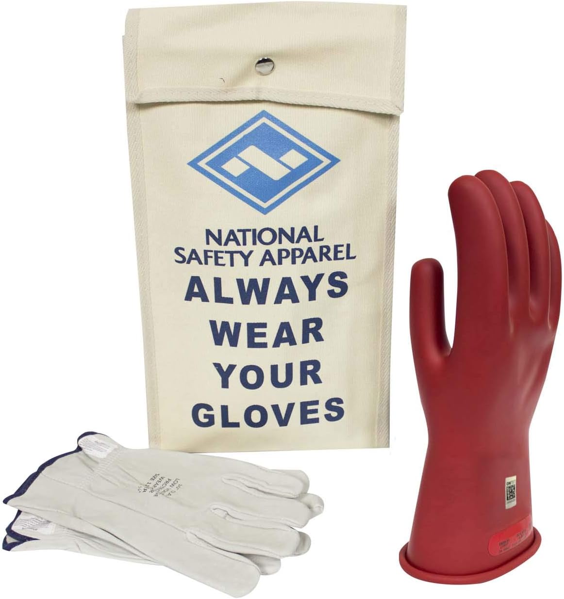 National Safety Apparel Class 0 Red Rubber Voltage Insulating Glove Kit with Leather Protectors, Max. Use Voltage 1,000V AC/ 1,500V DC (KITGC012R)